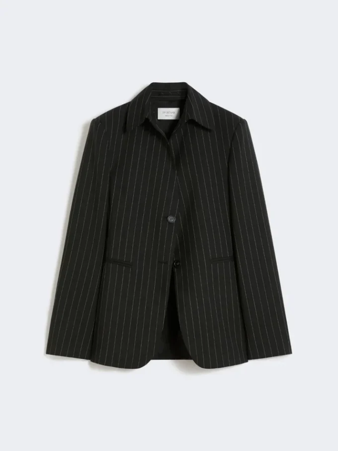 Slim-fit-blazer i stretchgabardin, svart
