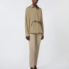 Slim-fit byxor i bomullssatin, khaki