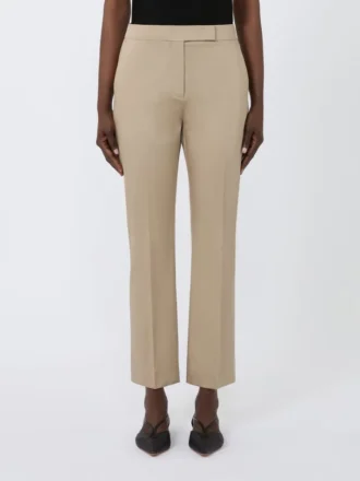 Slim-fit byxor i bomullssatin, khaki