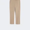 Slim-fit byxor i bomullssatin, khaki