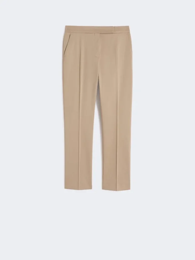 Slim-fit byxor i bomullssatin, khaki