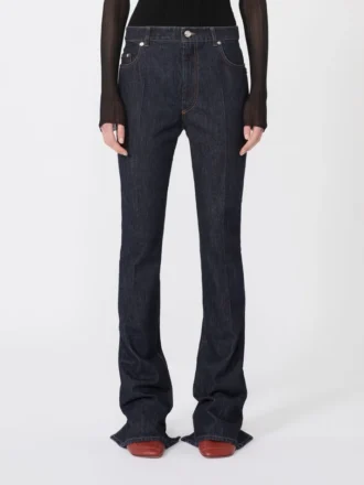 Slim-fit-jeans med utsvängda benslut, midnattblå
