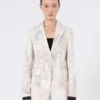 Slim-fit-kavaj i tryckt organza och gabardin, vit Slim-fit-kavaj i tryckt organza och gabardin, vit