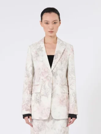 Slim-fit-kavaj i tryckt organza och gabardin, vit