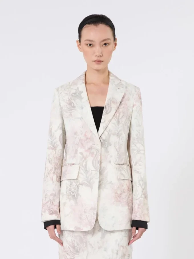 Slim-fit-kavaj i tryckt organza och gabardin, vit Slim-fit-kavaj i tryckt organza och gabardin, vit