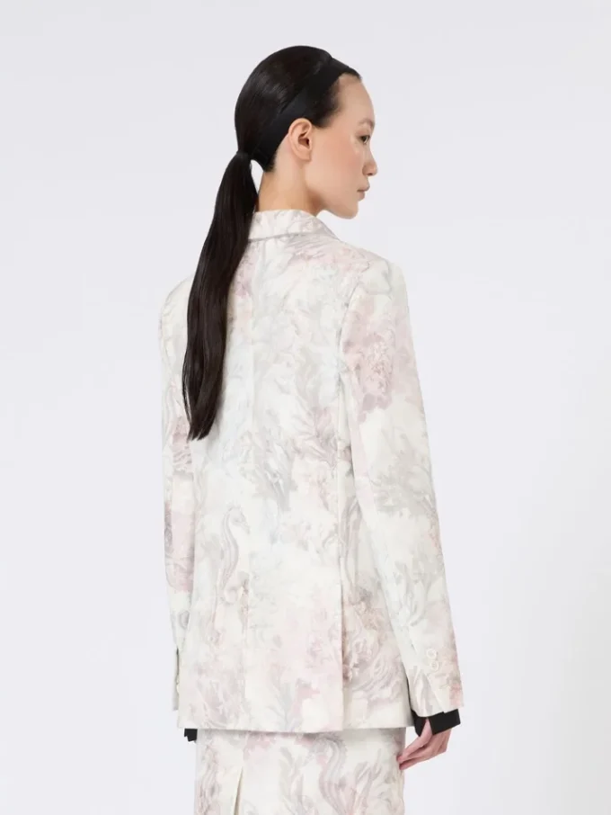 Slim-fit-kavaj i tryckt organza och gabardin, vit Slim-fit-kavaj i tryckt organza och gabardin, vit