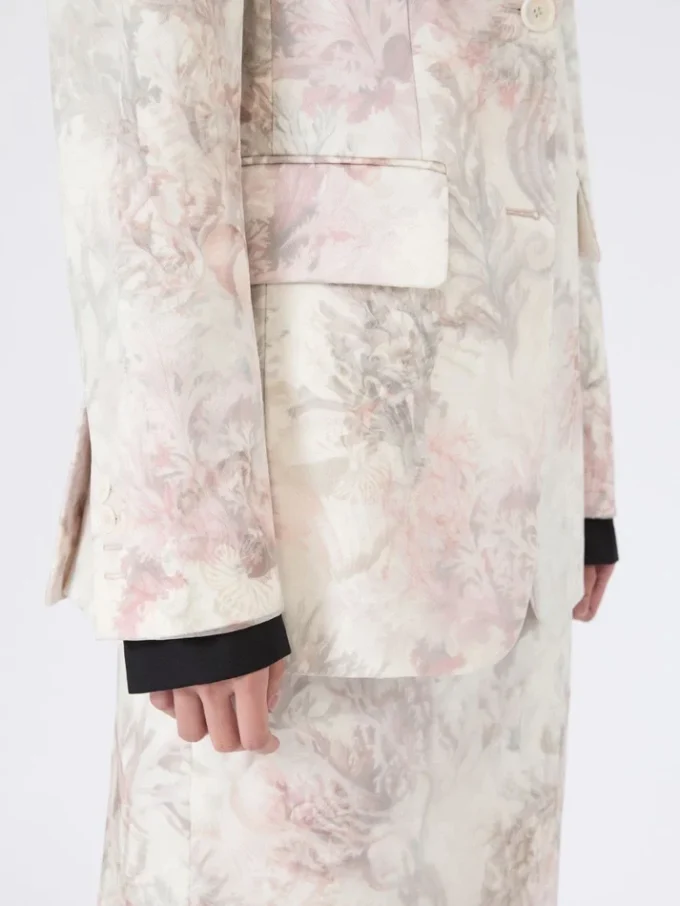 Slim-fit-kavaj i tryckt organza och gabardin, vit Slim-fit-kavaj i tryckt organza och gabardin, vit
