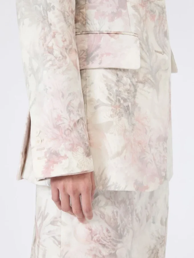 Slim-fit-kavaj i tryckt organza och gabardin, vit Slim-fit-kavaj i tryckt organza och gabardin, vit