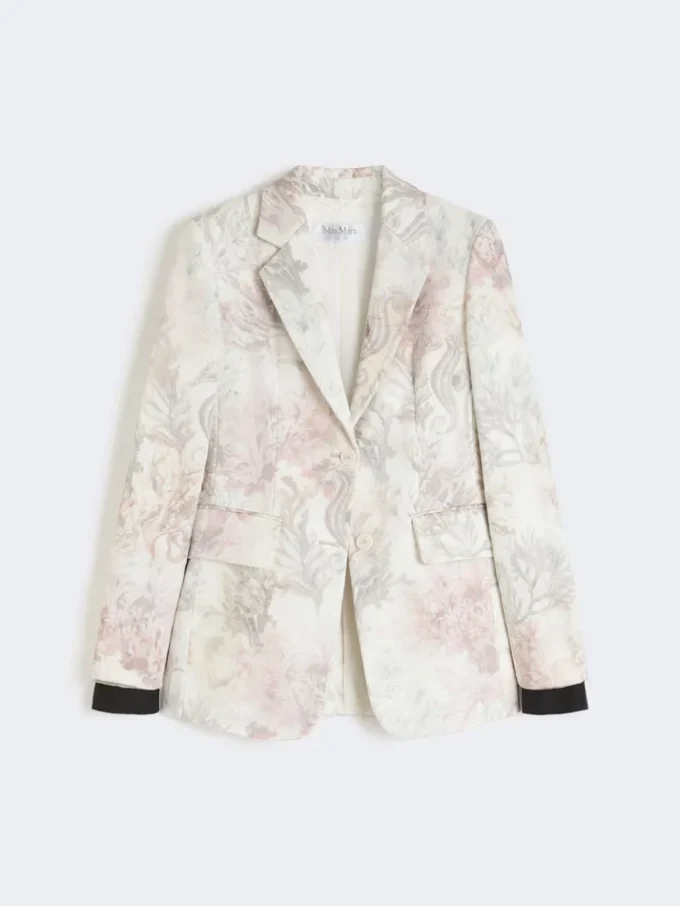 Slim-fit-kavaj i tryckt organza och gabardin, vit Slim-fit-kavaj i tryckt organza och gabardin, vit