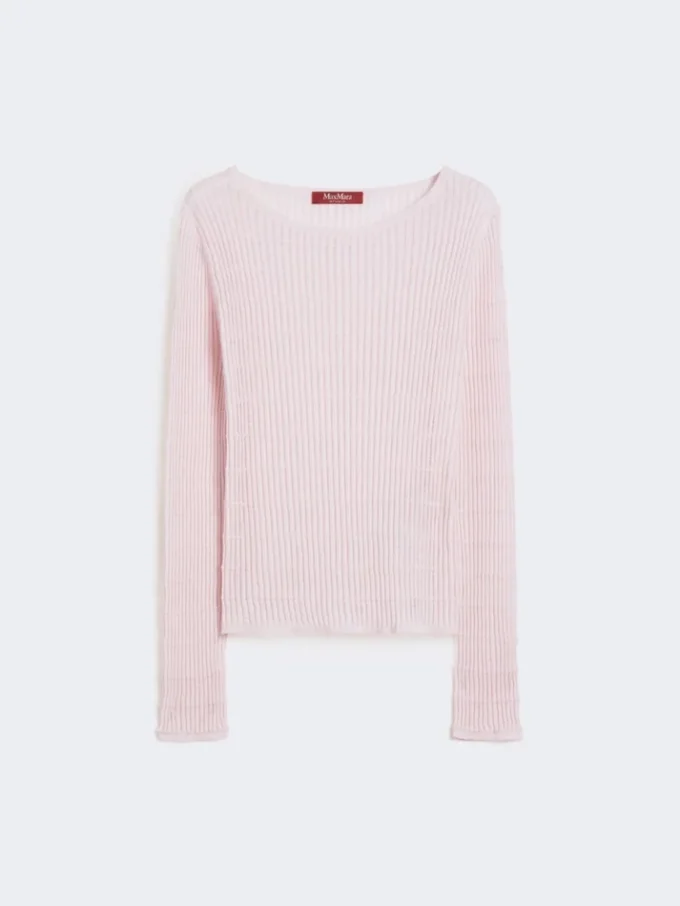 Slim-fit tröja i ull och siden, rosa