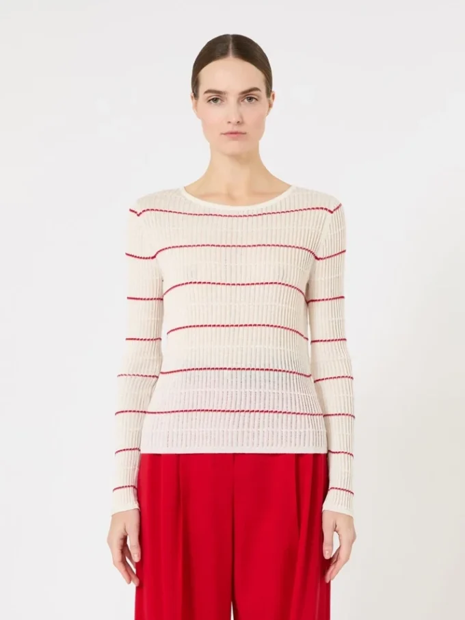 Slim-fit tröja i ull och siden, vit Slim-fit tröja i ull och siden, vit