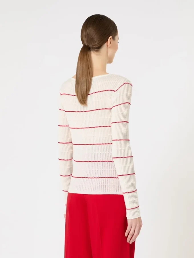Slim-fit tröja i ull och siden, vit Slim-fit tröja i ull och siden, vit