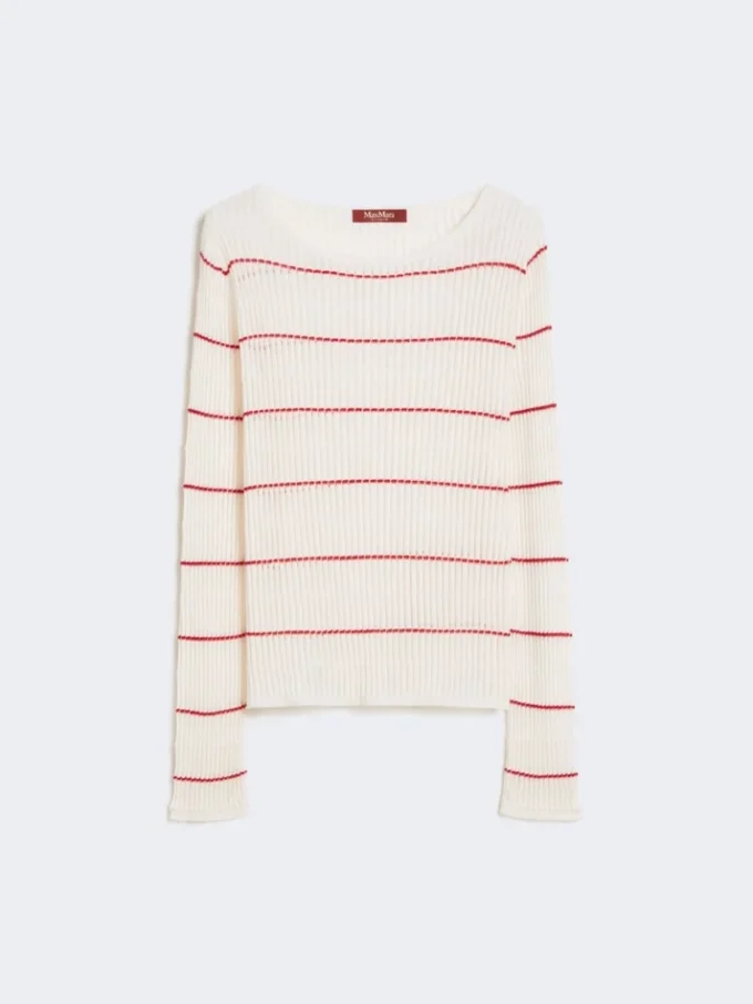 Slim-fit tröja i ull och siden, vit Slim-fit tröja i ull och siden, vit