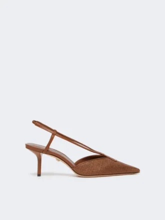 Slingbacks i canvas med raffia-look, bärnstensbruna