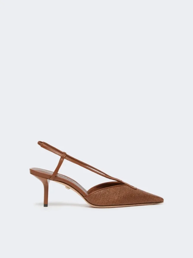 Slingbacks i canvas med raffia-look, bärnstensbruna Slingbacks i canvas med raffia-look, bärnstensbruna
