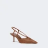 Slingbacks i canvas med raffia-look, bärnstensbruna Slingbacks i canvas med raffia-look, bärnstensbruna