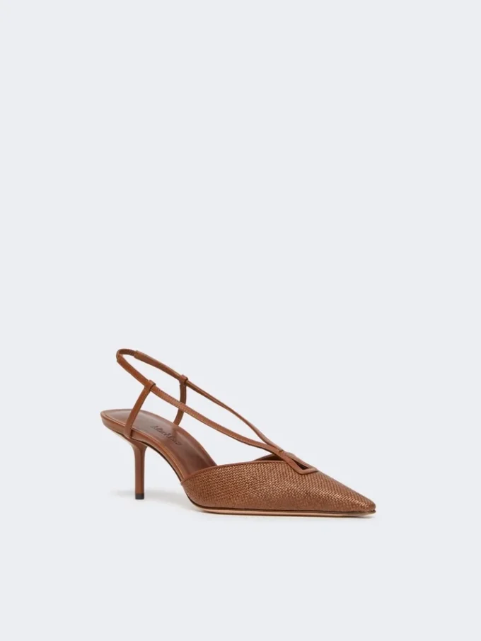 Slingbacks i canvas med raffia-look, bärnstensbruna Slingbacks i canvas med raffia-look, bärnstensbruna