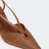 Slingbacks i canvas med raffia-look, bärnstensbruna Slingbacks i canvas med raffia-look, bärnstensbruna