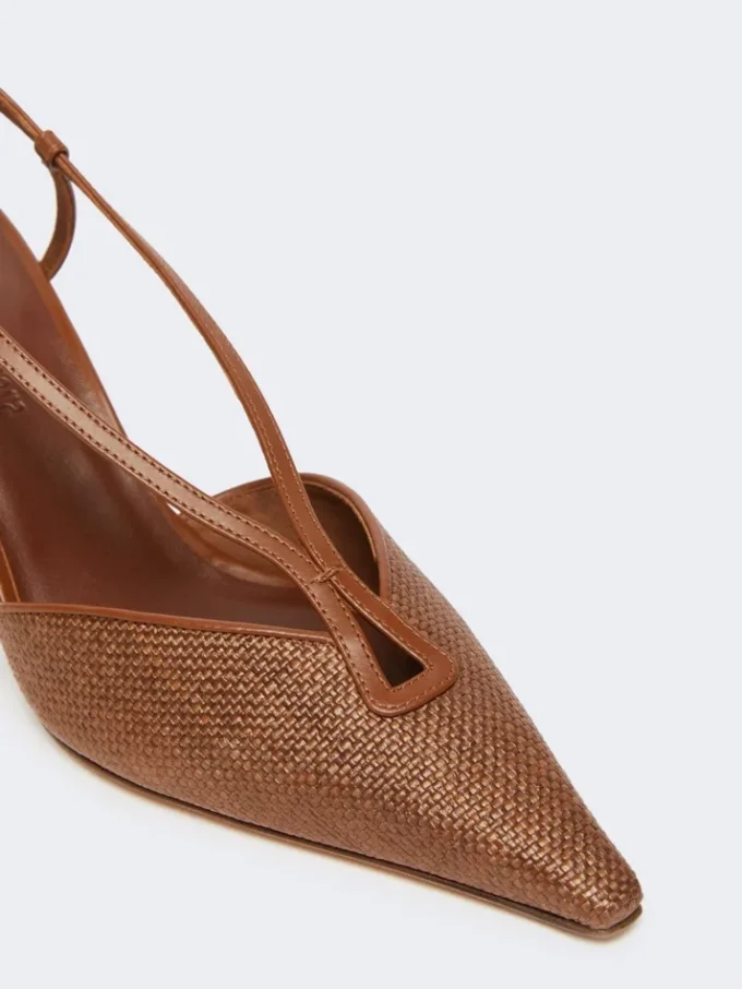 Slingbacks i canvas med raffia-look, bärnstensbruna Slingbacks i canvas med raffia-look, bärnstensbruna