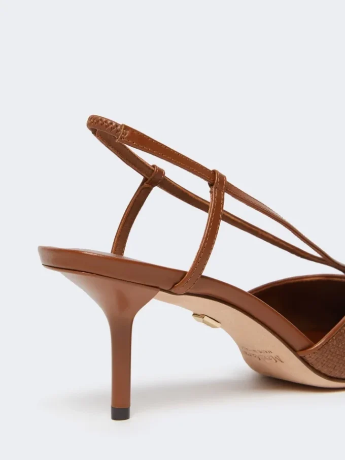 Slingbacks i canvas med raffia-look, bärnstensbruna Slingbacks i canvas med raffia-look, bärnstensbruna