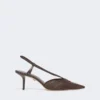 Slingbacks i canvas med raffia-look, mörkbruna Slingbacks i canvas med raffia-look, mörkbruna
