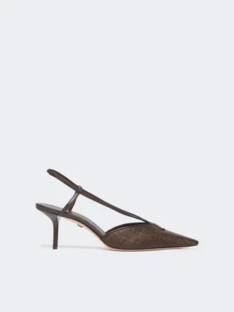 Slingbacks i canvas med raffia-look, mörkbruna