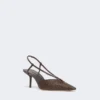 Slingbacks i canvas med raffia-look, mörkbruna Slingbacks i canvas med raffia-look, mörkbruna