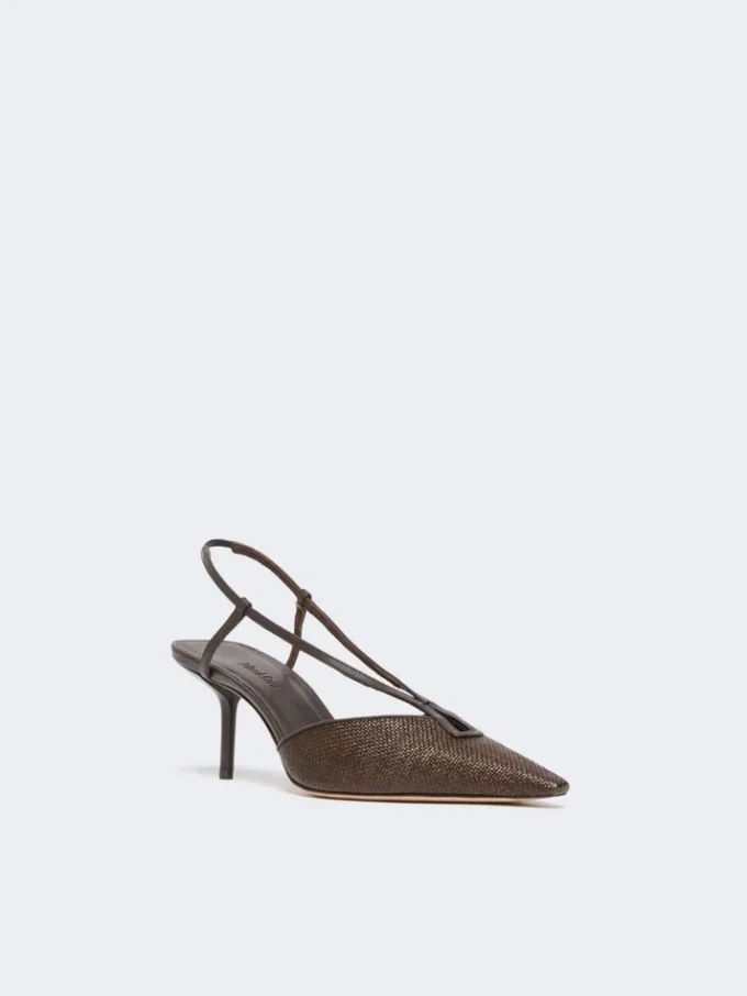 Slingbacks i canvas med raffia-look, mörkbruna Slingbacks i canvas med raffia-look, mörkbruna