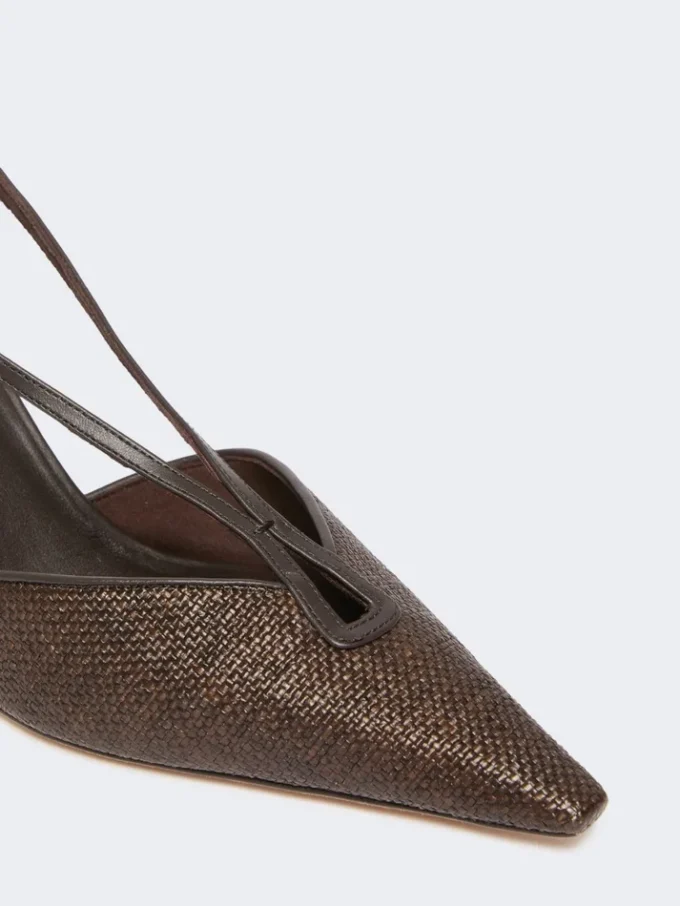 Slingbacks i canvas med raffia-look, mörkbruna Slingbacks i canvas med raffia-look, mörkbruna