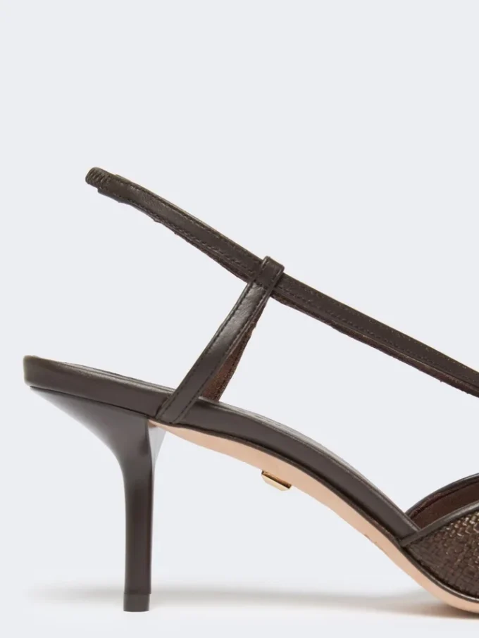 Slingbacks i canvas med raffia-look, mörkbruna Slingbacks i canvas med raffia-look, mörkbruna