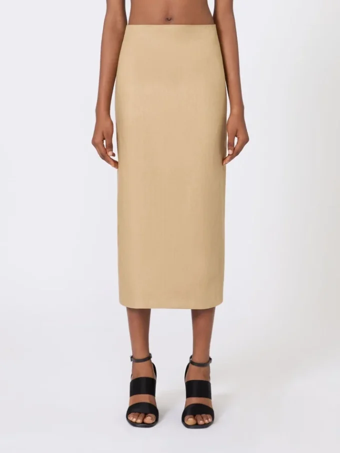 Smal kjol i linne-twill, kamel Smal kjol i linne-twill, kamel