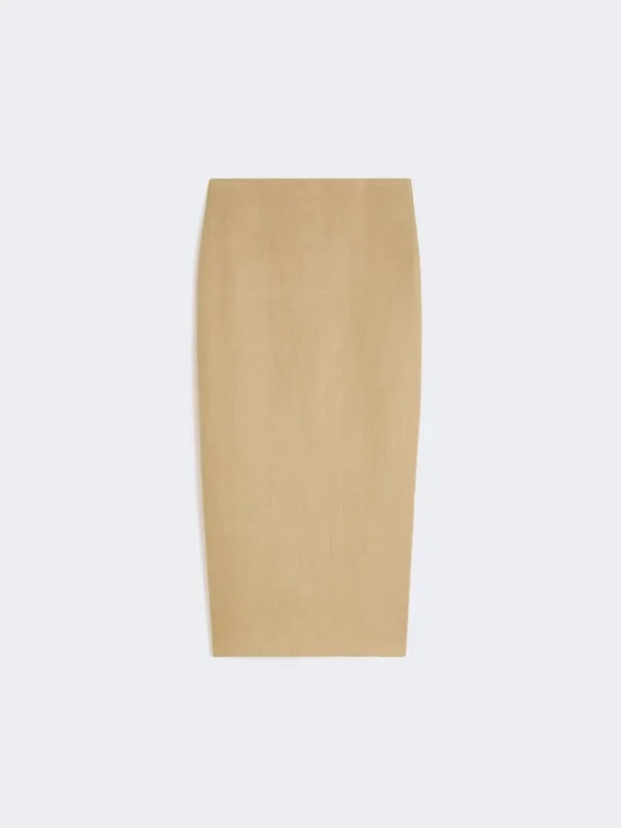 Smal kjol i linne-twill, kamel Smal kjol i linne-twill, kamel