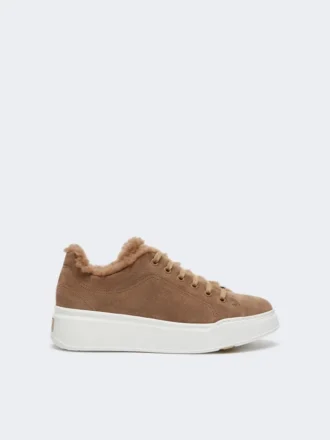 Sneakers i mocka och teddytyg, hasselnötsbruna