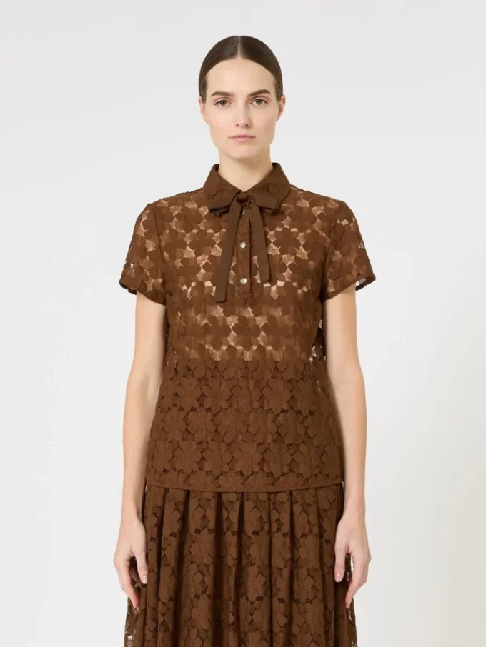 Spets-T-shirt, chokladbrun Spets-T-shirt, chokladbrun