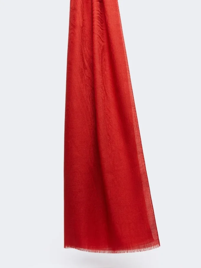 Stola i jacquard av ull- och silkegarn, röd Stola i jacquard av ull- och silkegarn, röd