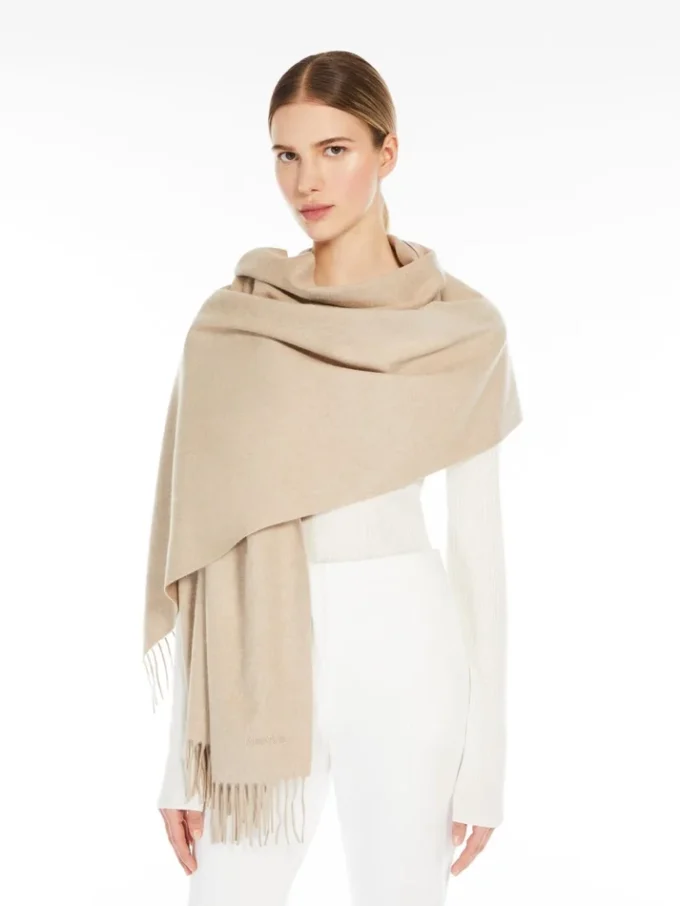 Stola i kashmir med logotyp, beige Stola i kashmir med logotyp, beige