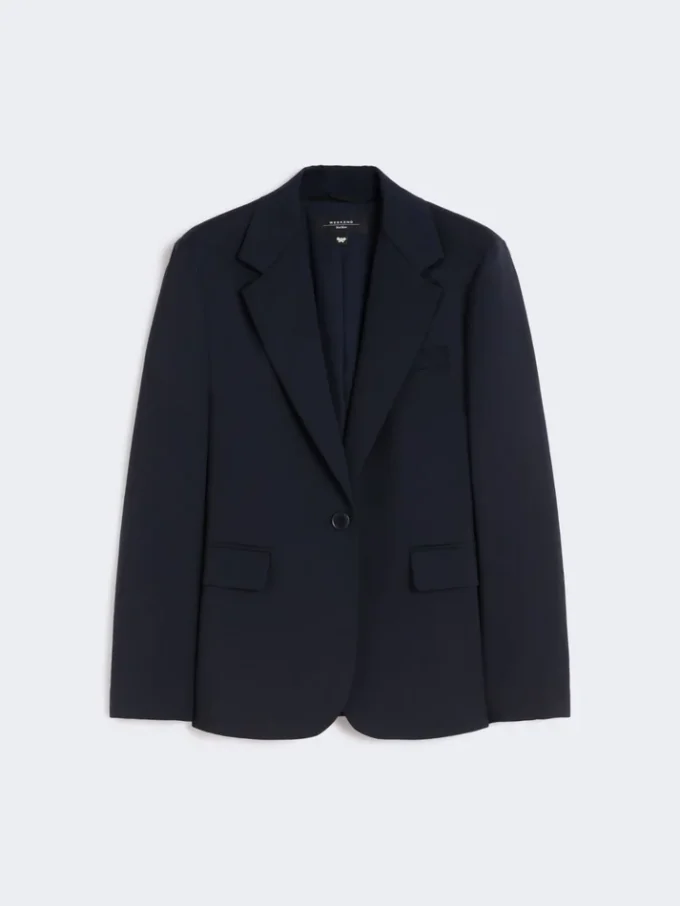 Stretchblazer i ull, marinblå Stretchblazer i ull, marinblå