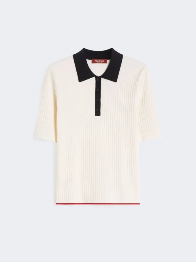 Stretchig viskos-tröja, vitblå