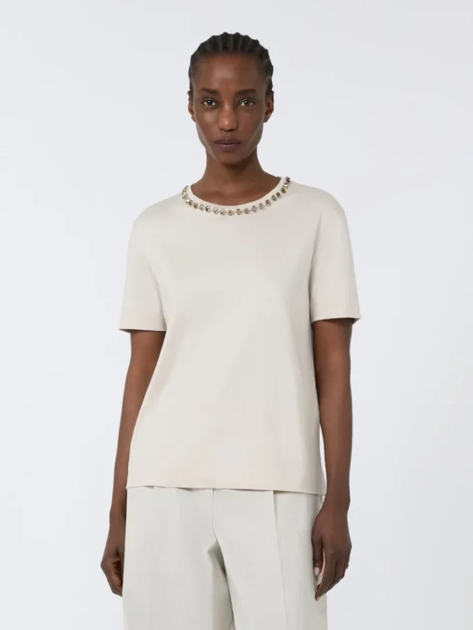 T-shirt i bomull och modal, beige T-shirt i bomull och modal, beige