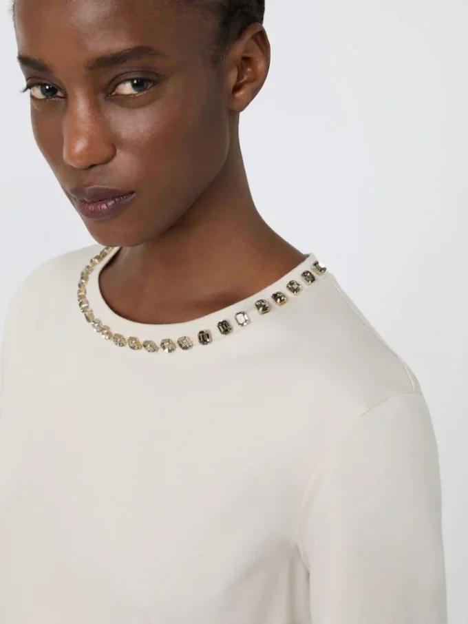 T-shirt i bomull och modal, beige T-shirt i bomull och modal, beige