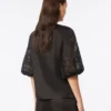 T-shirt i ramiegaze och broderie anglaise, svart T-shirt i ramiegaze och broderie anglaise, svart