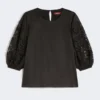 T-shirt i ramiegaze och broderie anglaise, svart T-shirt i ramiegaze och broderie anglaise, svart