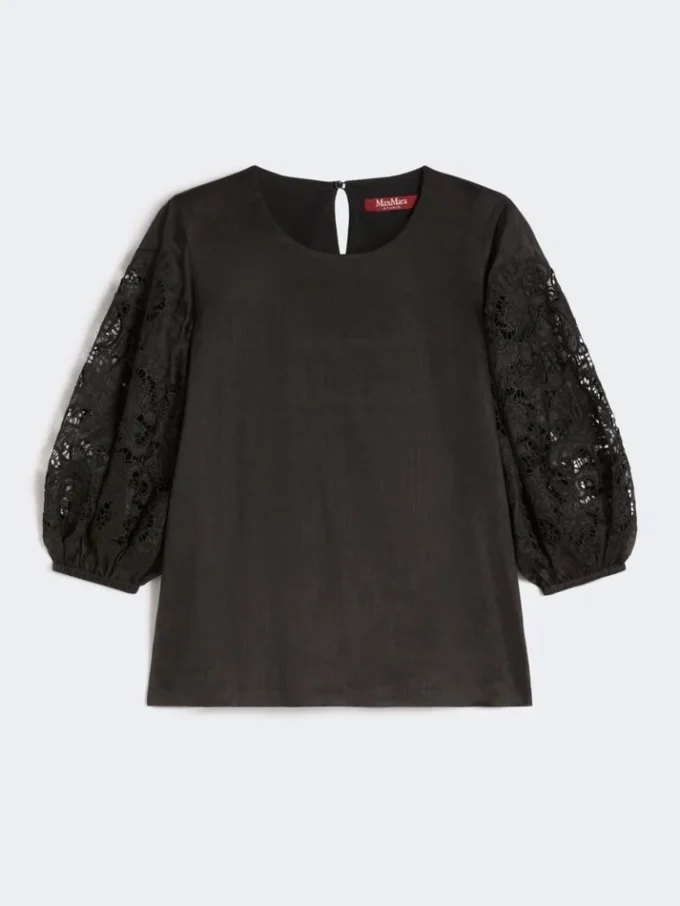 T-shirt i ramiegaze och broderie anglaise, svart T-shirt i ramiegaze och broderie anglaise, svart