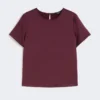 T-shirt i satin och jersey, bordeaux T-shirt i satin och jersey, bordeaux
