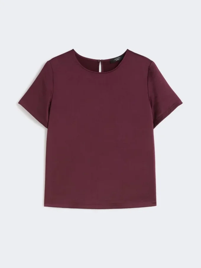 T-shirt i satin och jersey, bordeaux T-shirt i satin och jersey, bordeaux