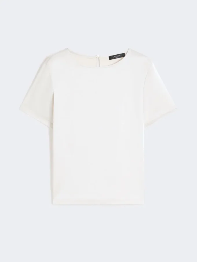 T-shirt i satin och jersey, ecru T-shirt i satin och jersey, ecru