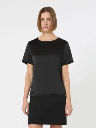 T-shirt i satin och jersey, svart
