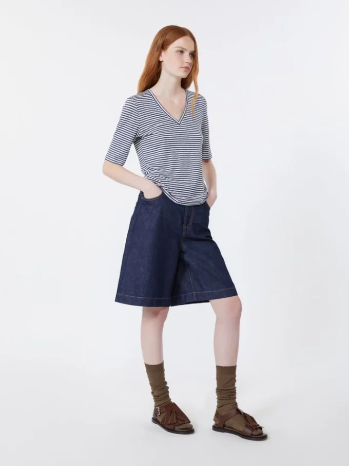 T-shirt i stretchig linnejersey med V-ringning, ultramarin T-shirt i stretchig linnejersey med V-ringning, ultramarin
