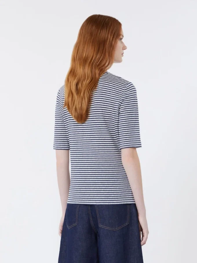 T-shirt i stretchig linnejersey med V-ringning, ultramarin T-shirt i stretchig linnejersey med V-ringning, ultramarin