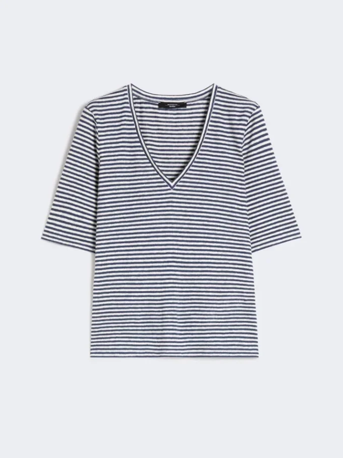 T-shirt i stretchig linnejersey med V-ringning, ultramarin T-shirt i stretchig linnejersey med V-ringning, ultramarin